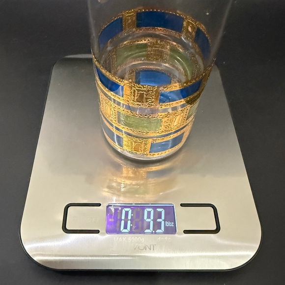 Set of 4 Vintage MCM MidMod CULVER Empress Blue Green 22K Gold Highball Glasses - Picture 15 of 16